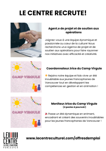 [Offre d’emploi] 6 postes ouvert au Centre Culturel Francophone de Vancouver !